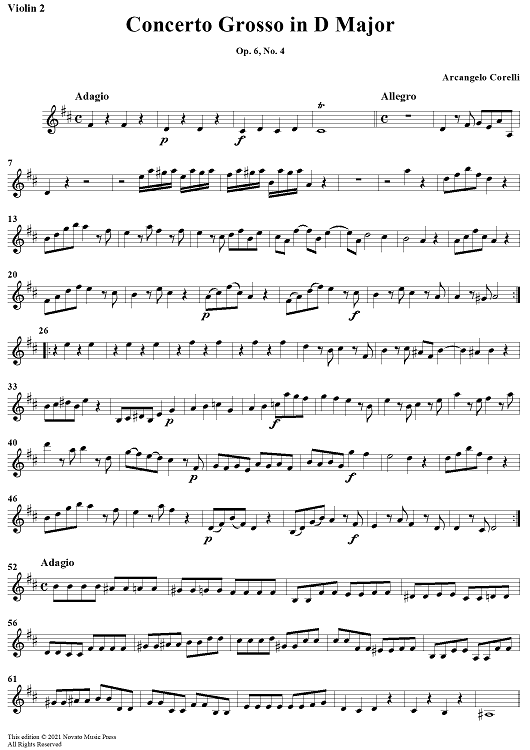Concerto Grosso No. 4 in D Major, Op. 6, No. 4 - Violin 2