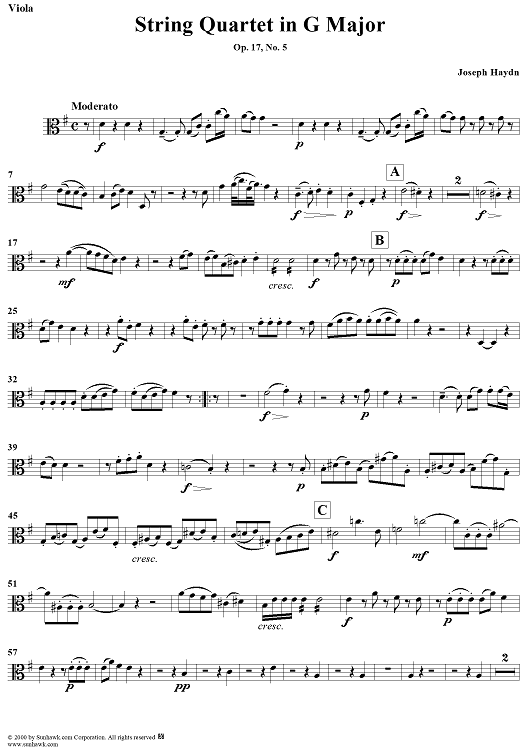 String Quartet in G Major, Op. 17, No. 5 - Viola