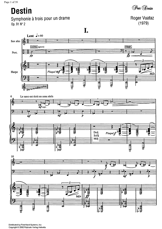 Destin (Symphonie à trois pour un drame) - Score