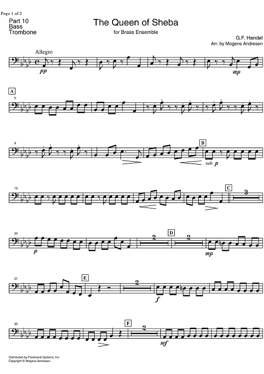 The Arrival of the Queen of Sheba HWV 67 - Bass Trombone