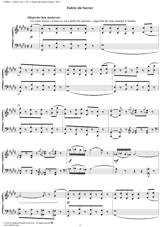 Sylvia, Act 1, No. 8: Entrée du Sorcier/Final - Piano Score