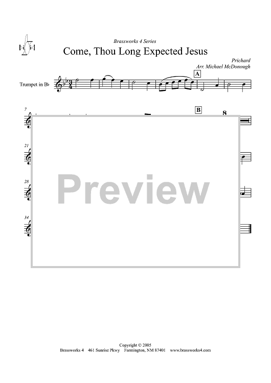Come, Thou Long Expected Jesus - Trumpet in B-flat