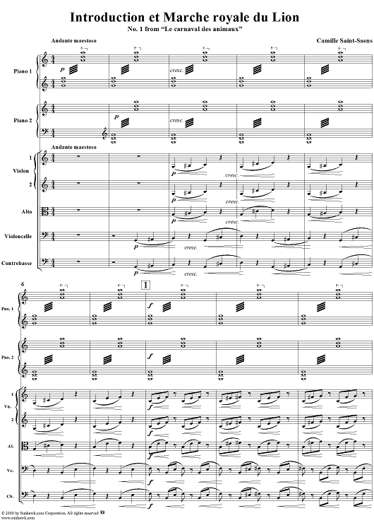 Le carnaval des animaux, No. 1: Introduction and Royal March of the Lion - Score