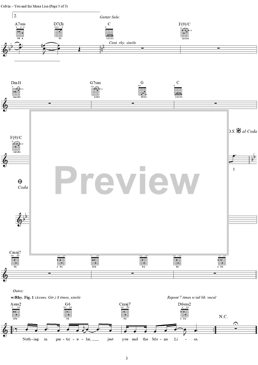 You and the Mona Lisa" Sheet Music by Shawn Colvin for Easy Guitar Tab