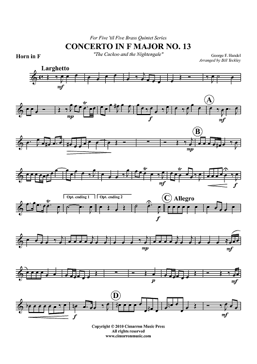 Concerto in F Major No. 13 - "The Cuckoo and the Nightengale" - Horn in F