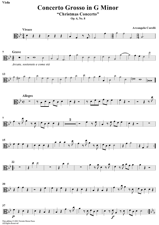 Concerto Grosso No. 8 in G Minor, Op. 6, "Christmas Concerto" - Viola