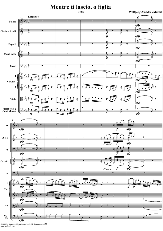 "Mentre ti lascio, o figlia", aria, K513 - Full Score