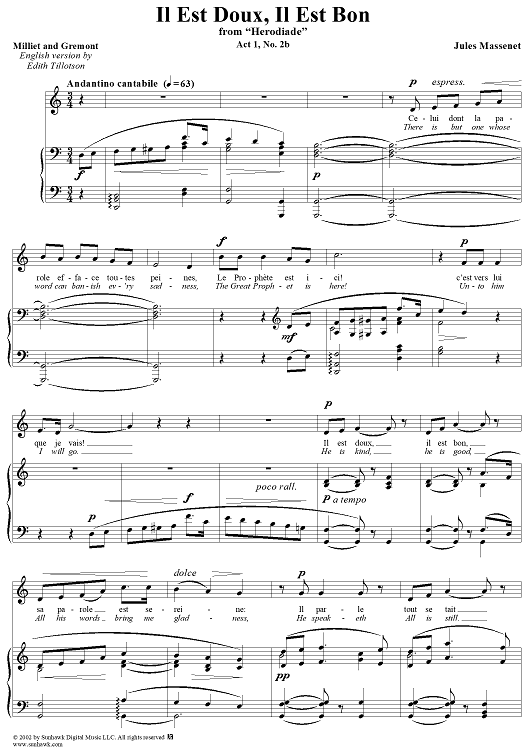 Il Est Doux, Il Est Bon - From "Hérodiade"