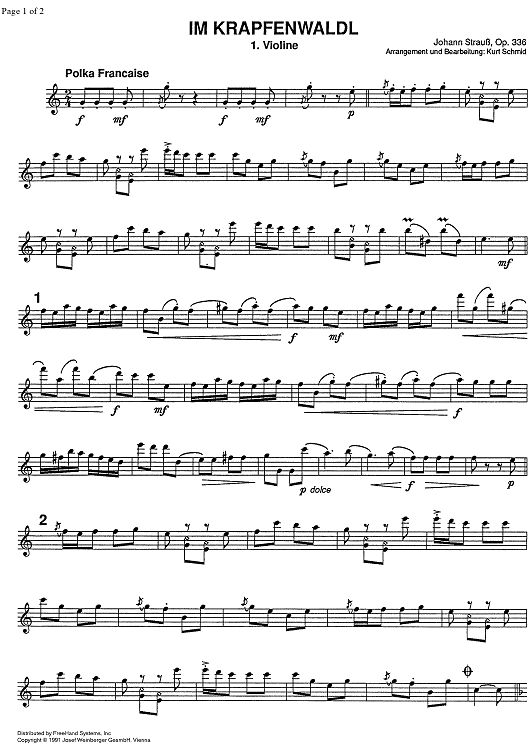 Im Krapfenwaldl Op.336 - Violin 1