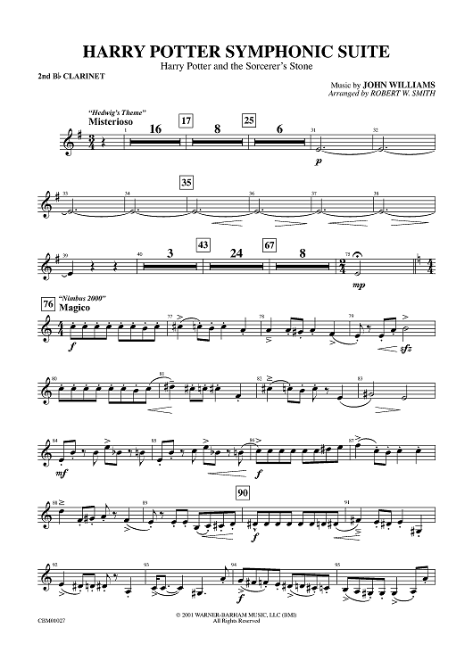 Harry Potter Symphonic Suite - B-flat Clarinet 2