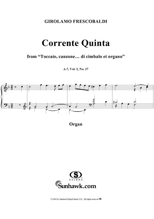 Corrente Quinta, No. 37 from "Toccate, canzone ... di cimbalo et organo", Vol. II