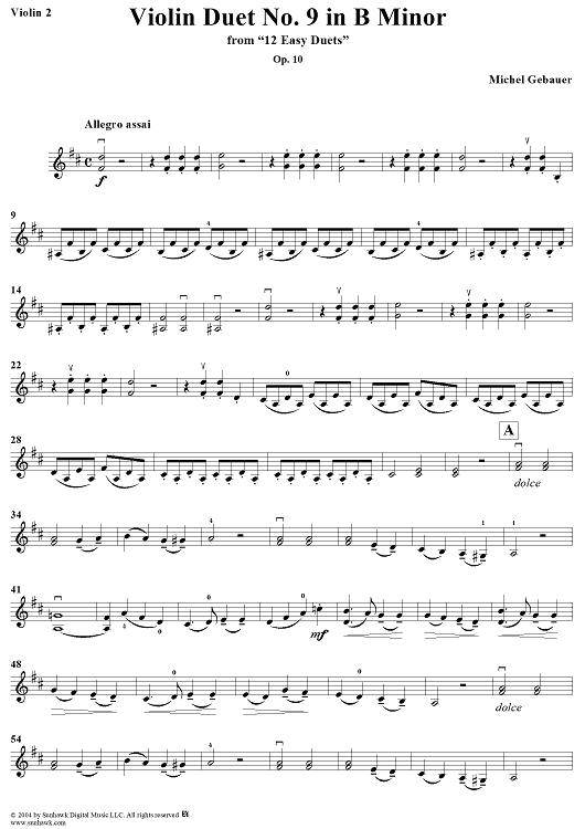 Violin Duet No. 9 in B Minor from "Twelve Easy Duets", Op. 10 - Violin 2