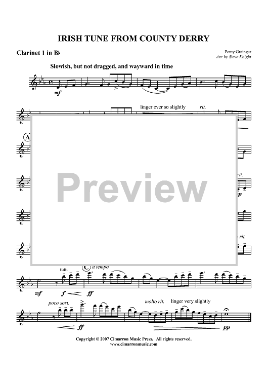 Irish Tune From County Derry - Clarinet in Bb 1