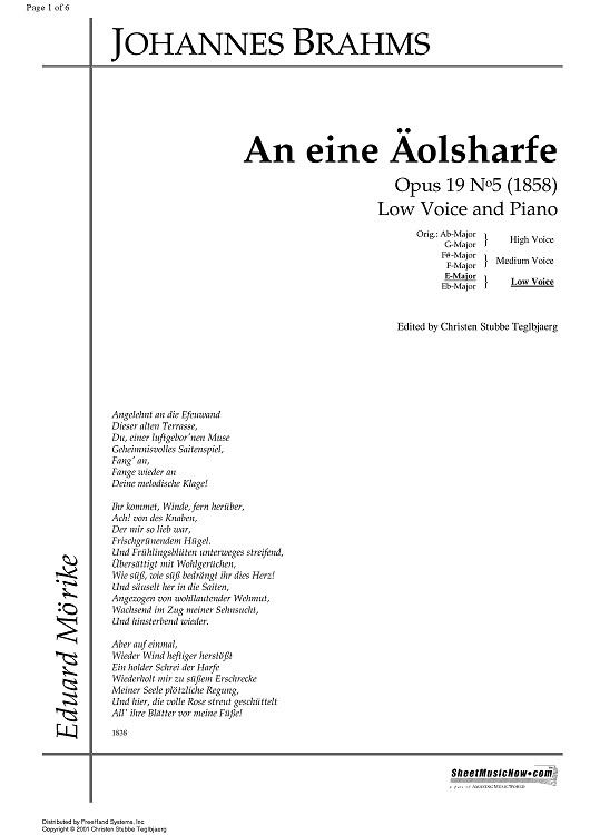 An eine Äolsharfe Op.19 No. 5