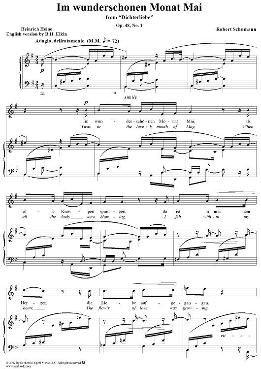 Dichterliebe (Song Cycle), Op. 48, No. 01: Im wunderschönen Monat Mai - No. 1 from "Dichterliebe" Op. 48
