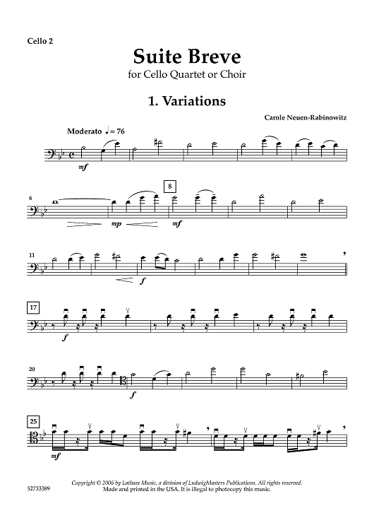 Suite Breve for Cello Quartet or Choir - Cello 2