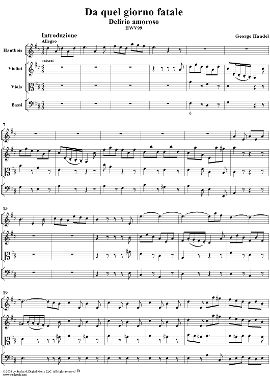 Italian Cantata No. 12: "Da quel giorno fatale" (Delirio amoroso), HWV99