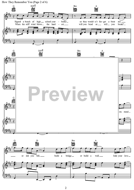 How They Remember You" Sheet Music by Rascal Flatts for Piano/Vocal ...