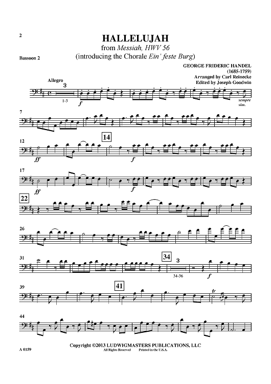 Hallelujah - from "Messiah", HWV 56 (introducing the Chorale "Ein' feste Burg") - Bassoon 2