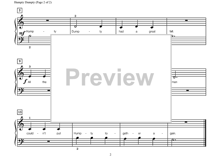 Humpty Dumpty" Sheet Music for Piano - Sheet Music Now