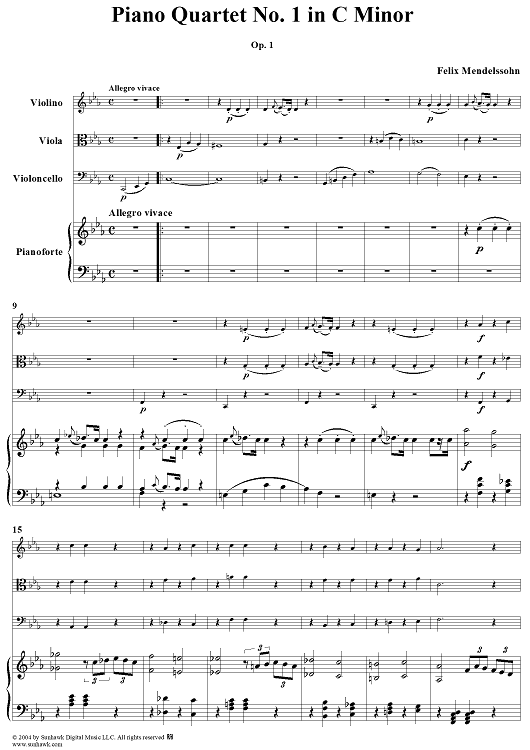 Piano Quartet No. 1 in C Minor, Op. 1 - Piano/Score