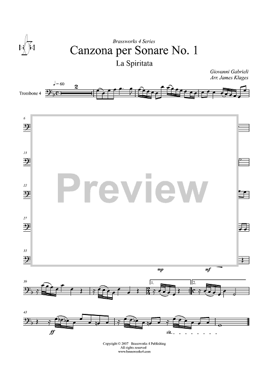 Canzona per Sonare No. 1 - La Spiritata - Trombone 4