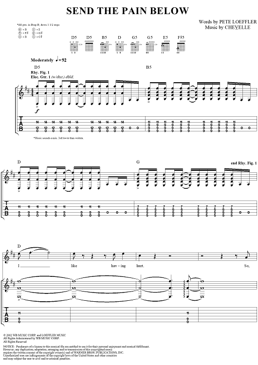Send the Pain Below" Sheet Music by Chevelle for Guitar Tab/Vocal