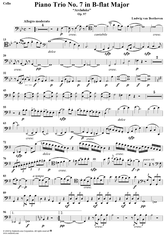 Piano Trio No. 7 in B-flat Major, "Archduke" - Cello