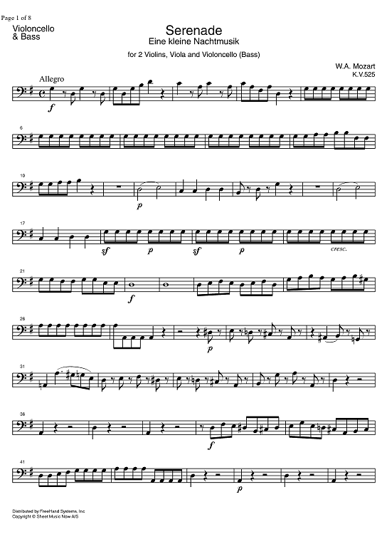 Eine Kleine Nachtmusik KV525 - Cello/Bass