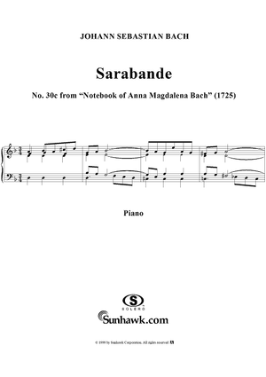 Sarabande - No. 30c from "Notebook of Anna Magdalena Bach" (1725)