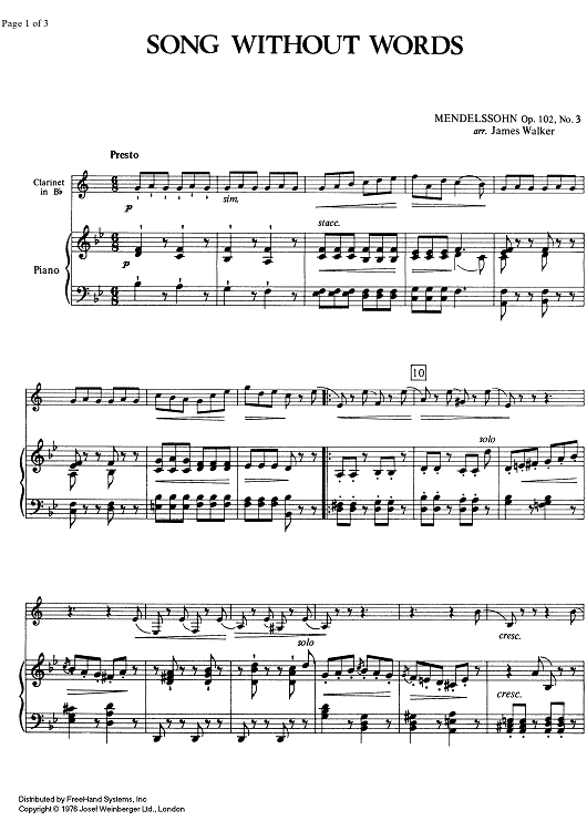 Moderate 1/4 - Song without Words Op.102 No. 3 - Score