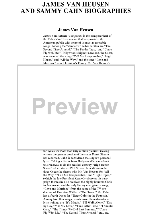 James Van Heusen and Sammy Cahn Biographies