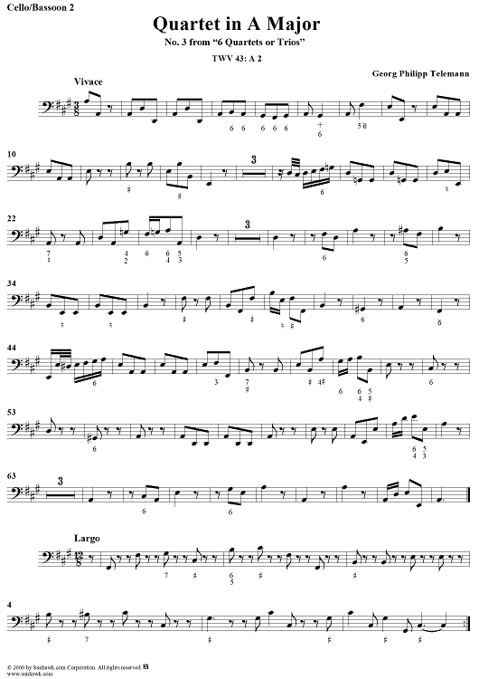 Quartet in A major - Cello/Bassoon 2