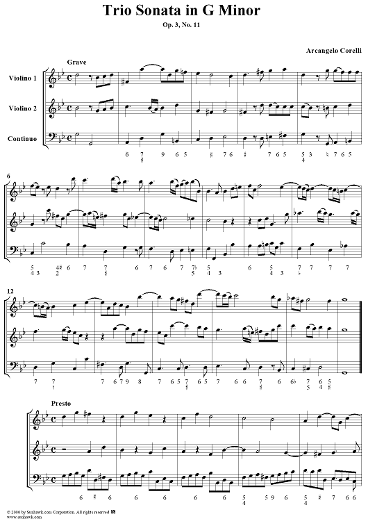 Trio Sonata in G Minor, Op. 3, No. 11 - Score