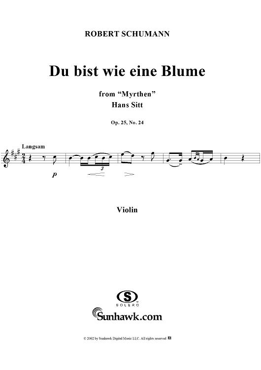 Myrthen (Song cycle), Op. 25, No. 24, "Du bist wie eine Blume", - Violin