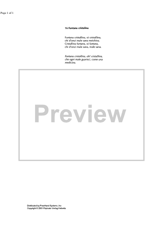 Funtana cristallina - Lyrics