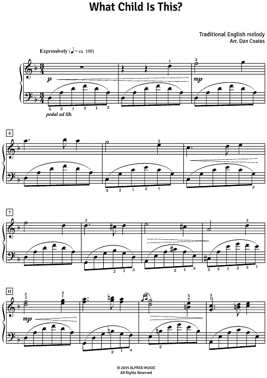 pedal ad lib What Child Is This?" Sheet Music for Piano Solo