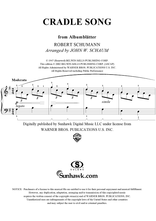 Cradle Song (from Albumblätter, Op. 124, No. 6)