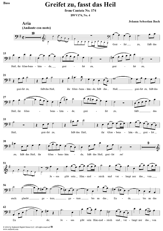 "Greifet zu, fasst das Heil", Aria, No. 4 from Cantata No. 174: "Ich liebe den Höchsten von ganzem Gemüte" - Bass