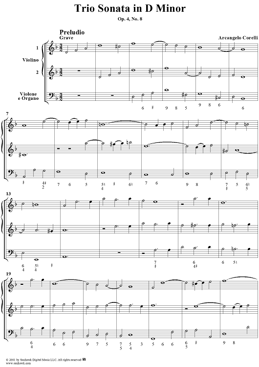 Trio Sonata in D Minor  - Op. 4, No. 8 - Score