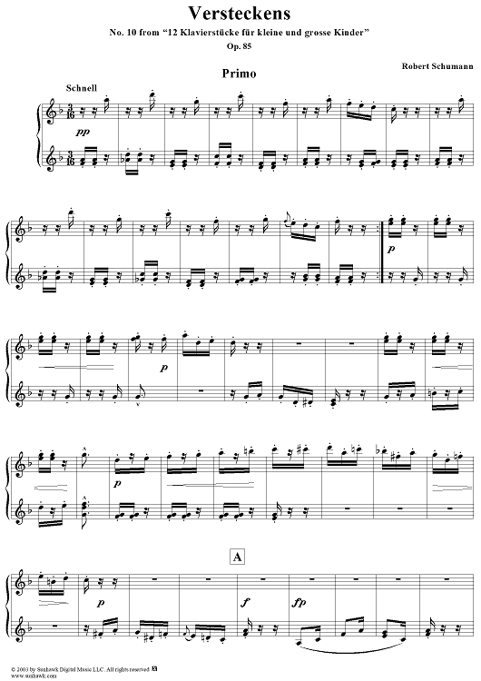 Versteckens, No. 10 from "12 Klavierstücke für kleine und grosse Kinder" (Op. 85)
