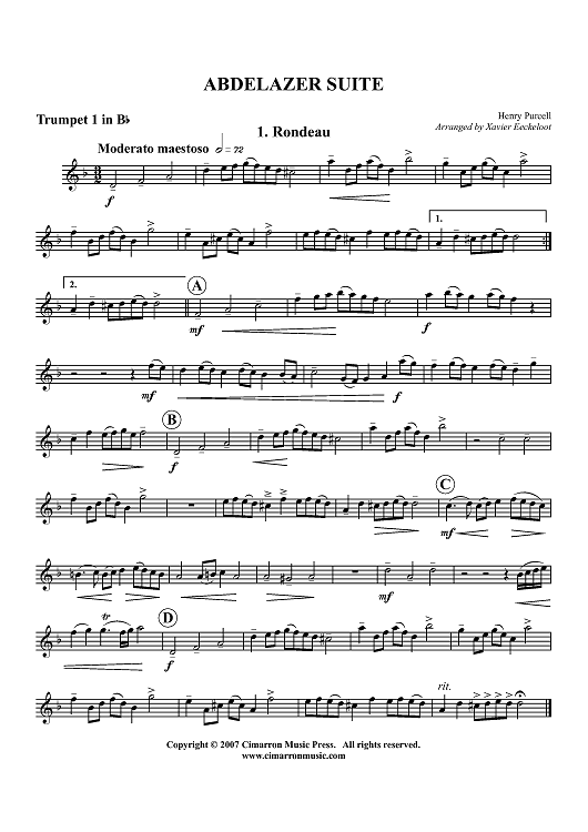Abdelazer Suite - Trumpet 1 in B-flat