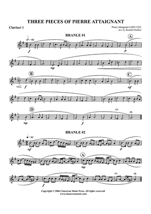 Three Pieces by Pierre Attaignant - Clarinet 1