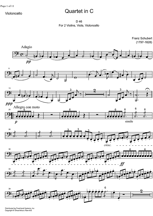 String Quartet No. 4 C Major D46 - Cello