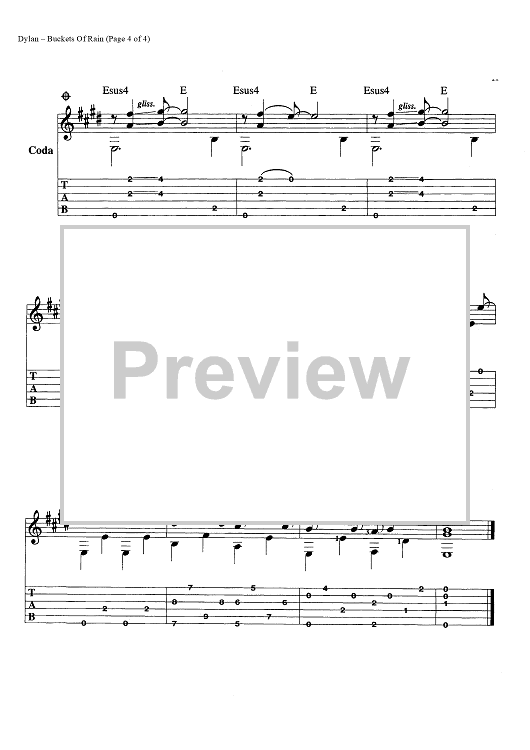 Buckets Of Rain" Sheet Music by Bob Dylan for Guitar Tab/Chords Sheet