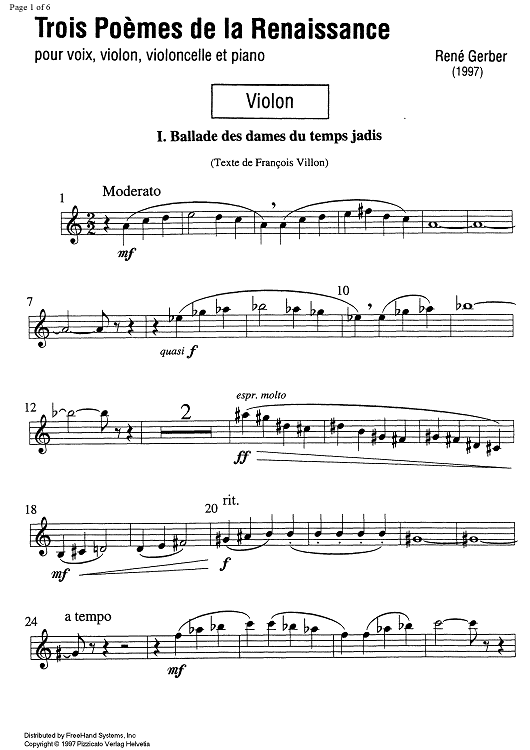 Trois Poèmes de la Renaissance - Violin