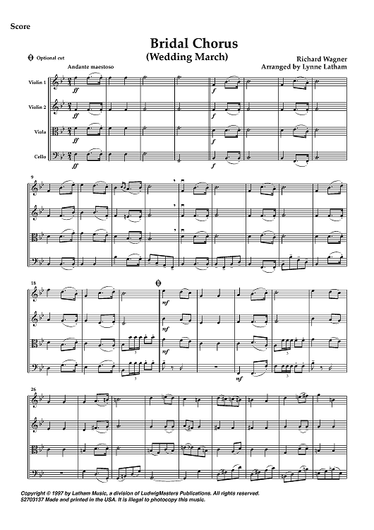 Bridal Chorus (Wedding March) - Score