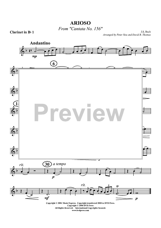 Arioso from "Cantata No. 156" - Clarinet 1 in B-flat