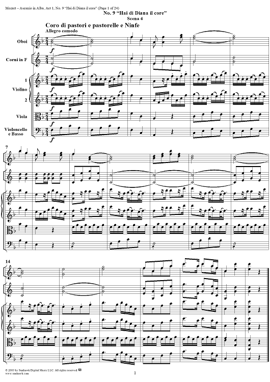 "Hai di Diana il core", No. 9 from "Ascanio in Alba", Act 1, K111 - Full Score