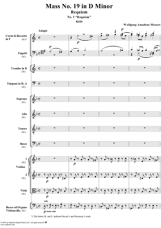 Requiem, No. 1 from Mass No. 19 (Requiem) in D Minor, K626 - Full Score